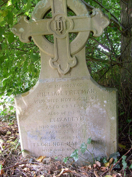 William's grave at Coveney, with his second wife Elizabeth and daughter Florence